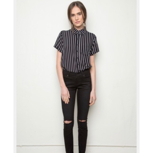 Brandy Melville Tops - Brandy Melville Striped Short Sleeve Button Shirt